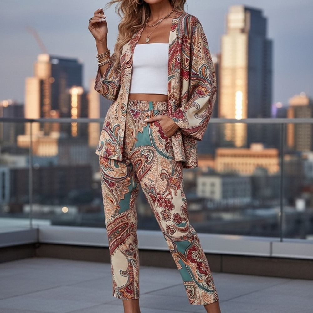 Paisley Print Women’s Pants & Jacket Set